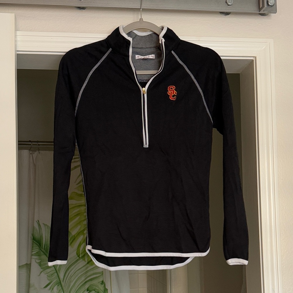 USC Peter Millar Black and White Quarter-Zip Sweatshirt